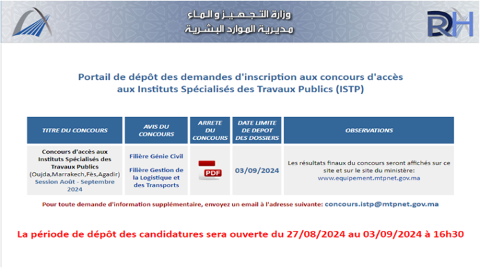 مباراة ولوج معاهد تكوين التقنيين المتخصصين في الأشغال العمومية 2024 ISTP